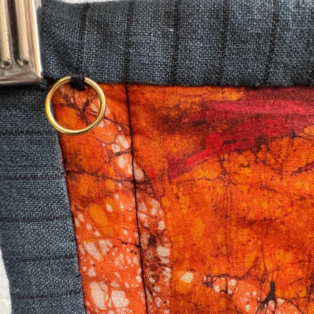 handmade tapestry Quilted Wall Hang Orange Floral Fiber Art Vase Flowers 3D